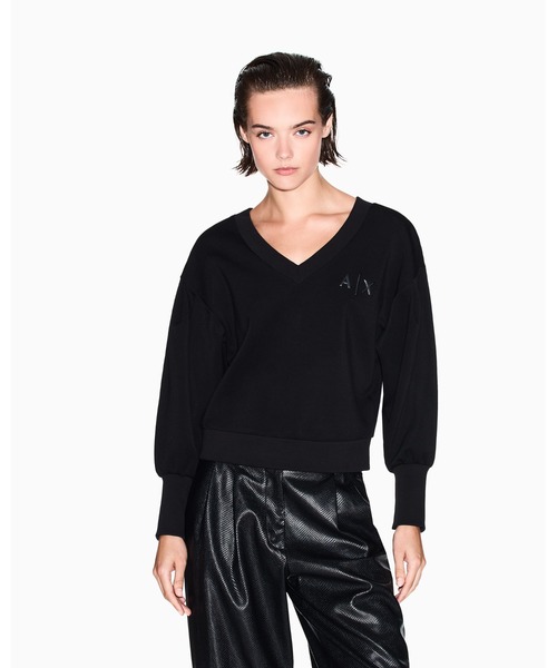 ARMANI EXCHANGE(アルマーニエクスチェンジ)の「【A|X アルマーニ エクスチェンジ】AXロゴ リブポイント Vネックスウェットプルオーバー(スウェット・レディース・ブラック・LARGE/MEDIUM/SMALL/X-LARGE/X-SMALL)」の1枚目の写真
