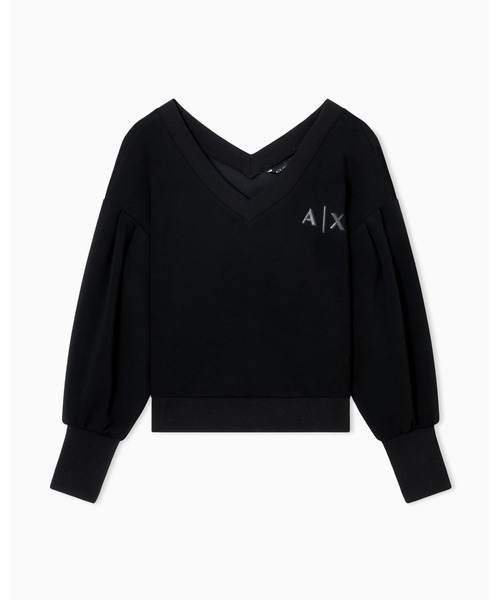 ARMANI EXCHANGE(アルマーニエクスチェンジ)の「【A|X アルマーニ エクスチェンジ】AXロゴ リブポイント Vネックスウェットプルオーバー(スウェット・レディース・ブラック・LARGE/MEDIUM/SMALL/X-LARGE/X-SMALL)」の4枚目の写真