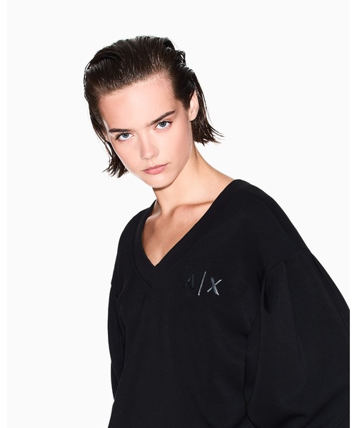 ARMANI EXCHANGE(アルマーニエクスチェンジ)の「【A|X アルマーニ エクスチェンジ】AXロゴ リブポイント Vネックスウェットプルオーバー(スウェット・レディース・ブラック・LARGE/MEDIUM/SMALL/X-LARGE/X-SMALL)」の5枚目の写真