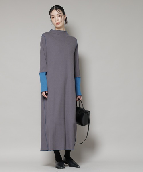 NANO universe（ナノユニバース）の「テレコリブ配色メローワンピース（ワンピース・レディース・グレー/ベージュ/ブラック・FREE）」の3枚目の写真