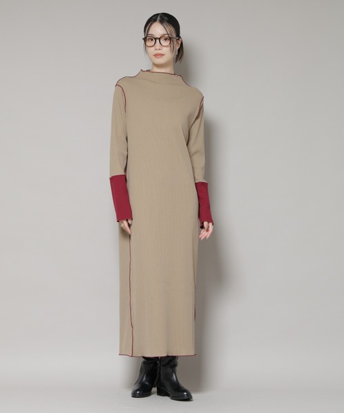 NANO universe（ナノユニバース）の「テレコリブ配色メローワンピース（ワンピース・レディース・グレー/ベージュ/ブラック・FREE）」の20枚目の写真