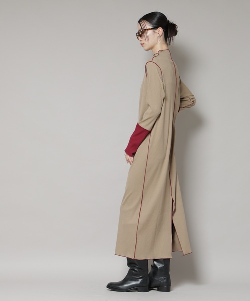 NANO universe（ナノユニバース）の「テレコリブ配色メローワンピース（ワンピース・レディース・グレー/ベージュ/ブラック・FREE）」の22枚目の写真