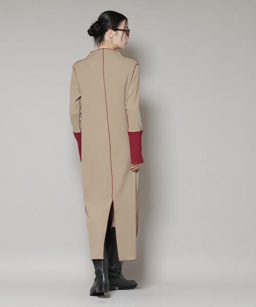 NANO universe（ナノユニバース）の「テレコリブ配色メローワンピース（ワンピース・レディース・グレー/ベージュ/ブラック・FREE）」の12枚目の写真