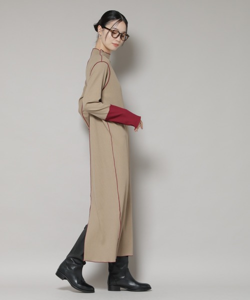 NANO universe（ナノユニバース）の「テレコリブ配色メローワンピース（ワンピース・レディース・グレー/ベージュ/ブラック・FREE）」の13枚目の写真