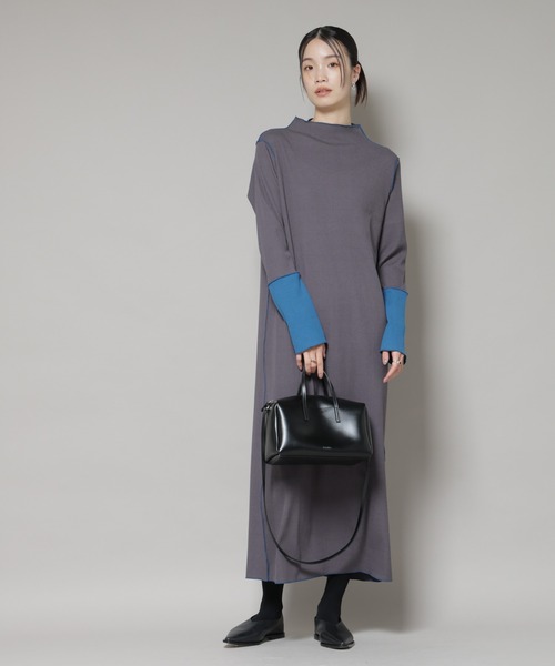 NANO universe（ナノユニバース）の「テレコリブ配色メローワンピース（ワンピース・レディース・グレー/ベージュ/ブラック・FREE）」の15枚目の写真