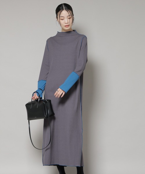 NANO universe（ナノユニバース）の「テレコリブ配色メローワンピース（ワンピース・レディース・グレー/ベージュ/ブラック・FREE）」の16枚目の写真