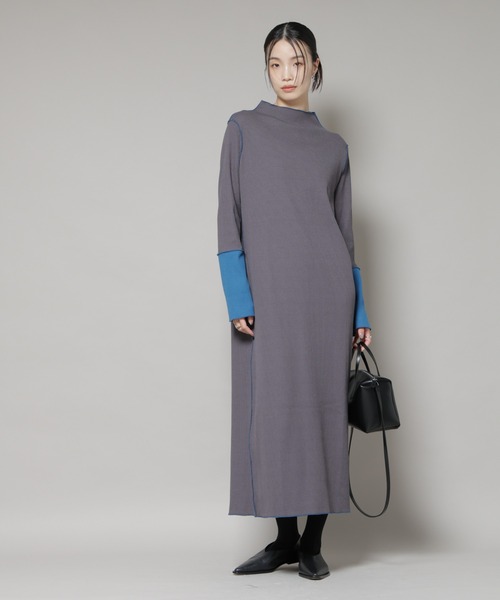 NANO universe（ナノユニバース）の「テレコリブ配色メローワンピース（ワンピース・レディース・グレー/ベージュ/ブラック・FREE）」の17枚目の写真