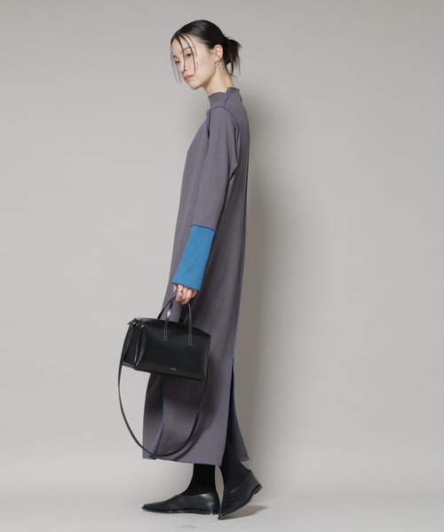 NANO universe（ナノユニバース）の「テレコリブ配色メローワンピース（ワンピース・レディース・グレー/ベージュ/ブラック・FREE）」の6枚目の写真