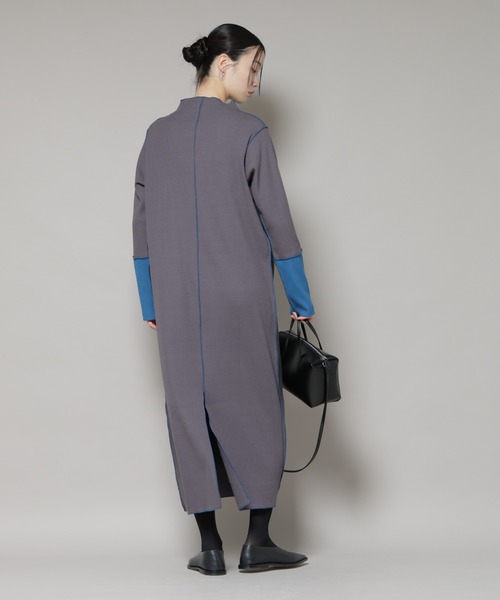 NANO universe（ナノユニバース）の「テレコリブ配色メローワンピース（ワンピース・レディース・グレー/ベージュ/ブラック・FREE）」の7枚目の写真