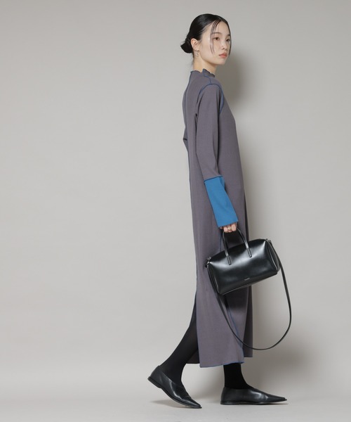 NANO universe（ナノユニバース）の「テレコリブ配色メローワンピース（ワンピース・レディース・グレー/ベージュ/ブラック・FREE）」の8枚目の写真