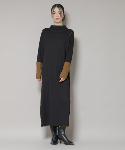 NANO universe（ナノユニバース）の「テレコリブ配色メローワンピース（ワンピース・レディース・グレー/ベージュ/ブラック・FREE）」の10枚目の写真