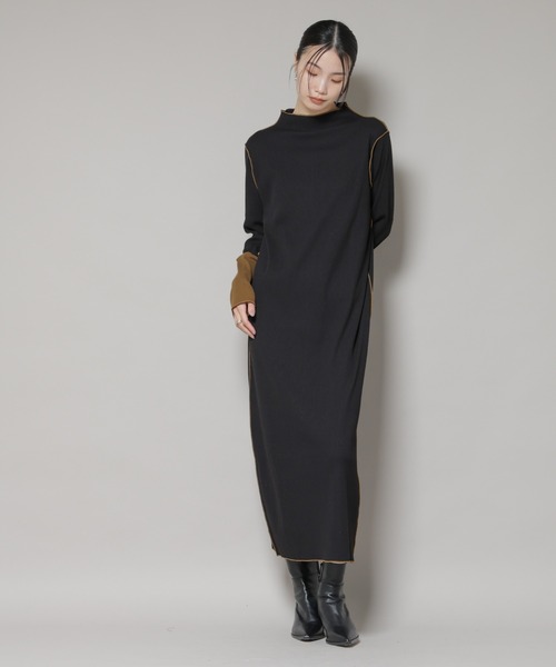 NANO universe（ナノユニバース）の「テレコリブ配色メローワンピース（ワンピース・レディース・グレー/ベージュ/ブラック・FREE）」の11枚目の写真