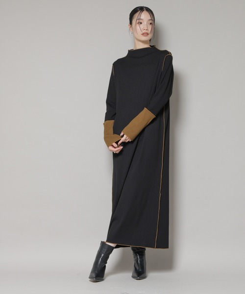 NANO universe（ナノユニバース）の「テレコリブ配色メローワンピース（ワンピース・レディース・グレー/ベージュ/ブラック・FREE）」の4枚目の写真