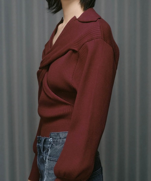 THINGS THAT MATTER（シングス ザット マター）の「TWIST POLO KNIT / ツイストポロニット（ニット/セーター・レディース・ボルドー/ブラック/オフホワイト/グレー・FREE）」の6枚目の写真