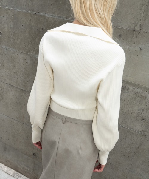 THINGS THAT MATTER（シングス ザット マター）の「TWIST POLO KNIT / ツイストポロニット（ニット/セーター・レディース・ボルドー/ブラック/オフホワイト/グレー・FREE）」の12枚目の写真