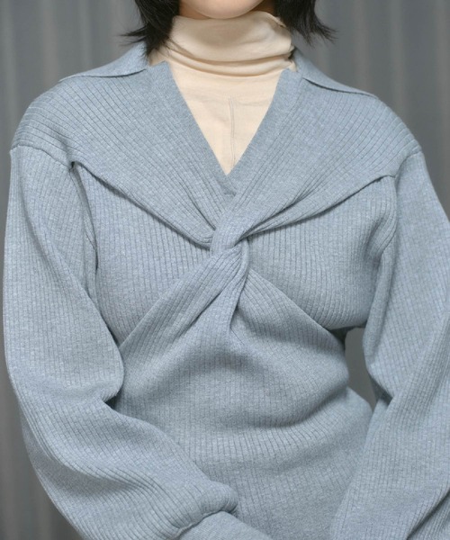 THINGS THAT MATTER（シングス ザット マター）の「TWIST POLO KNIT / ツイストポロニット（ニット/セーター・レディース・ボルドー/ブラック/オフホワイト/グレー・FREE）」の13枚目の写真