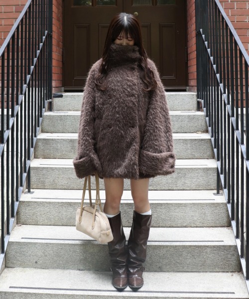 3wayスタンドカラーシャギーコート（チェスターコート）｜mellowneon