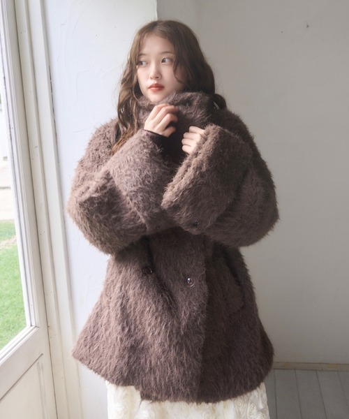 ネプラ　シャギーコート セール】シャギー＊タフタキルトカラーレスコート（ノーカラーコート