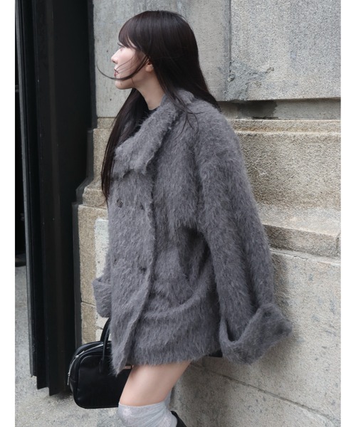 mellowneon 3wayスタンドカラーシャギーコート グレー 3wayスタンドカラーシャギーコート（チェスターコート）｜mellowneon