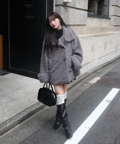 3wayスタンドカラーシャギーコート（チェスターコート）｜mellowneon