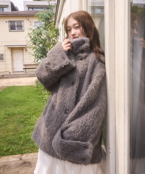 mellowneon 3wayスタンドカラーシャギーコート グレー 3wayスタンドカラーシャギーコート（チェスターコート）｜mellowneon