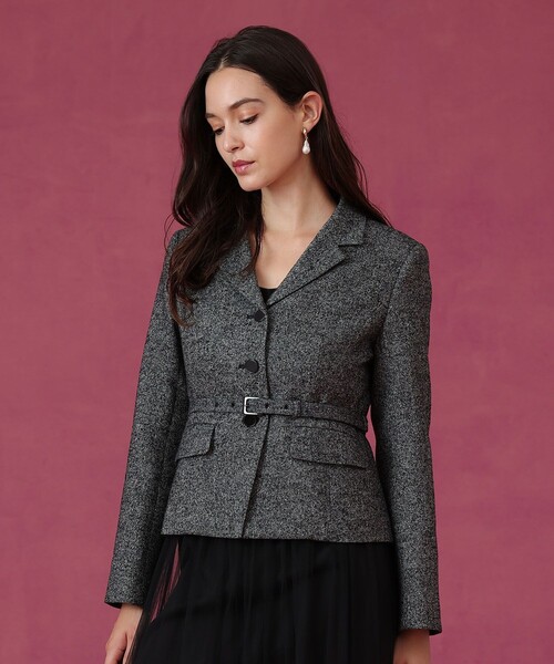セットアップ対応商品】ウールシルクツイードペプラムジャケット