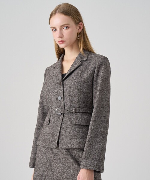 セットアップ対応商品】ウールシルクツイードペプラムジャケット