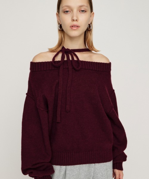 SLY(スライ)の「2WAY SHOULDER KNIT TOPS 2ウェイショルダー ニット トップス 秋服 冬服(ニット/セーター・レディース・アイボリー/ブラック/バーガンディー/杢グレー/シルバー・FREE)」の4枚目の写真