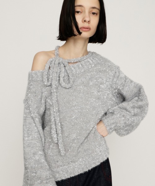 SLY(スライ)の「2WAY SHOULDER KNIT TOPS 2ウェイショルダー ニット トップス 秋服 冬服(ニット/セーター・レディース・アイボリー/ブラック/バーガンディー/杢グレー/シルバー・FREE)」の5枚目の写真
