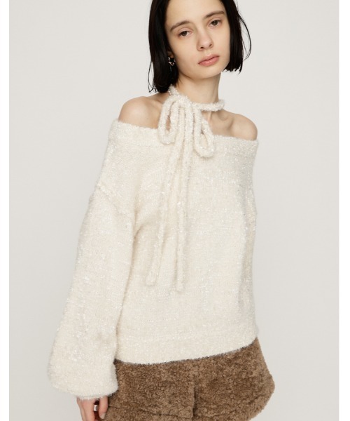 SLY(スライ)の「2WAY SHOULDER KNIT TOPS 2ウェイショルダー ニット トップス 秋服 冬服(ニット/セーター・レディース・アイボリー/ブラック/バーガンディー/杢グレー/シルバー・FREE)」の2枚目の写真