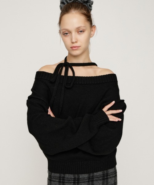 SLY(スライ)の「2WAY SHOULDER KNIT TOPS 2ウェイショルダー ニット トップス 秋服 冬服(ニット/セーター・レディース・アイボリー/ブラック/バーガンディー/杢グレー/シルバー・FREE)」の3枚目の写真