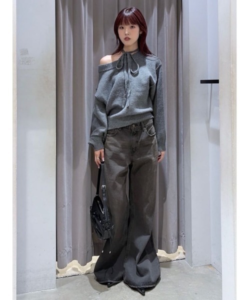 セール】2WAY SHOULDER KNIT TOPS 2ウェイショルダー ニット トップス