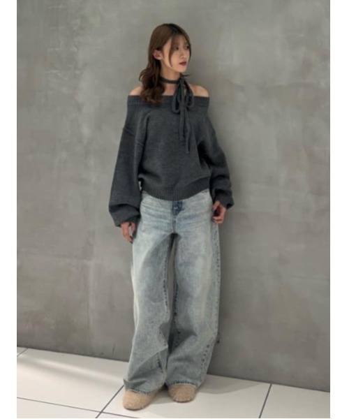 セール】2WAY SHOULDER KNIT TOPS 2ウェイショルダー ニット トップス