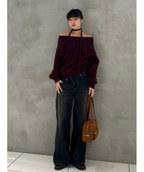 セール】2WAY SHOULDER KNIT TOPS 2ウェイショルダー ニット トップス