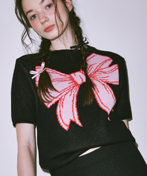 RONRON（ロンロン）の「RIBBON ITALY COTTON SHORT KNIT BLACK（ニット/セーター）」