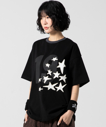 GLACK（グラック）の「GT124 ナンバリングスターアップリケTシャツ (ブラック)（Tシャツ/カットソー）」