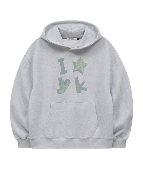 YKチェックアップリケフードTシャツメランジホワイト