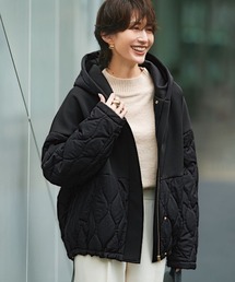 IEDIT（イディット）の「ＩＥＤＩＴ　シーンレスに上品カジュアルを叶える　こなれシルエットの異素材切り替えキルティングブルゾン〈ブラック〉（ブルゾン）」