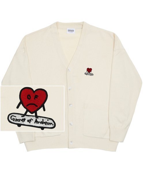 GRAVER（グレーバー）の「[UNISEX]ハートボード刺繍ニットカーディガン_クリーム（カーディガン/ボレロ・レディース・アイボリー・FREE）」の2枚目の写真