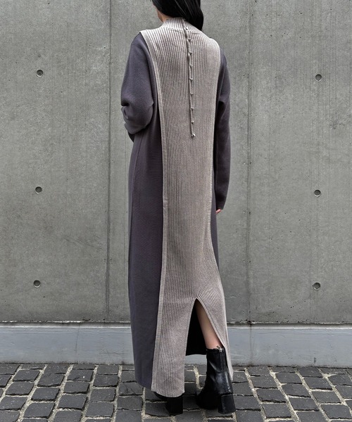 &g'aime(アンジェム)の「【&g'aime 】バイカラーニットワンピース Bicolor Knit Dress(ワンピース・レディース・グレイッシュベージュ/チャコール/ブラウン・FREE)」の1枚目の写真
