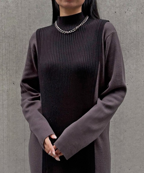 &g'aime(アンジェム)の「【&g'aime 】バイカラーニットワンピース Bicolor Knit Dress(ワンピース・レディース・グレイッシュベージュ/チャコール/ブラウン・FREE)」の11枚目の写真