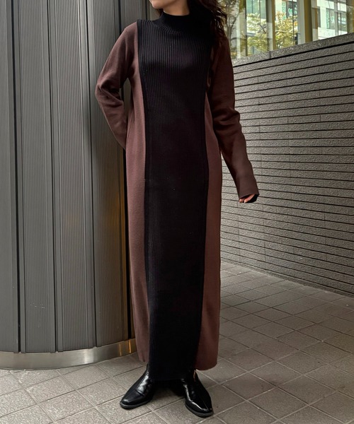 &g'aime(アンジェム)の「【&g'aime 】バイカラーニットワンピース Bicolor Knit Dress(ワンピース・レディース・グレイッシュベージュ/チャコール/ブラウン・FREE)」の14枚目の写真