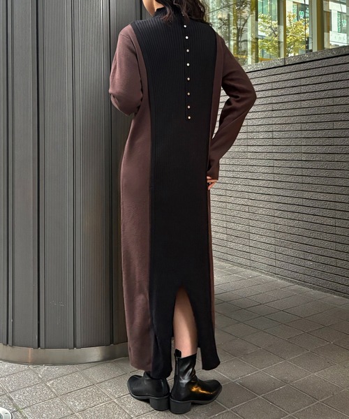 &g'aime(アンジェム)の「【&g'aime 】バイカラーニットワンピース Bicolor Knit Dress(ワンピース・レディース・グレイッシュベージュ/チャコール/ブラウン・FREE)」の19枚目の写真
