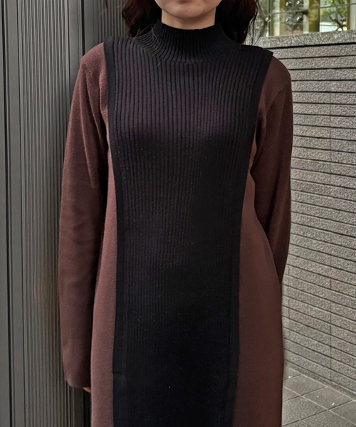 &g'aime(アンジェム)の「【&g'aime 】バイカラーニットワンピース Bicolor Knit Dress(ワンピース・レディース・グレイッシュベージュ/チャコール/ブラウン・FREE)」の21枚目の写真