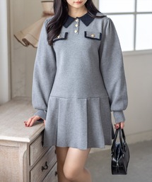 clear | バイカラーゴールドボタンニットワンピース[大人 フェミニン ガーリー]≪AW新作≫(ワンピース)
