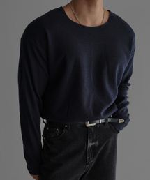 BOWLOW PRODUCT（バウロープロダクト）の「ボートネックベーシックニットTシャツ[ネイビー]（Tシャツ/カットソー）」