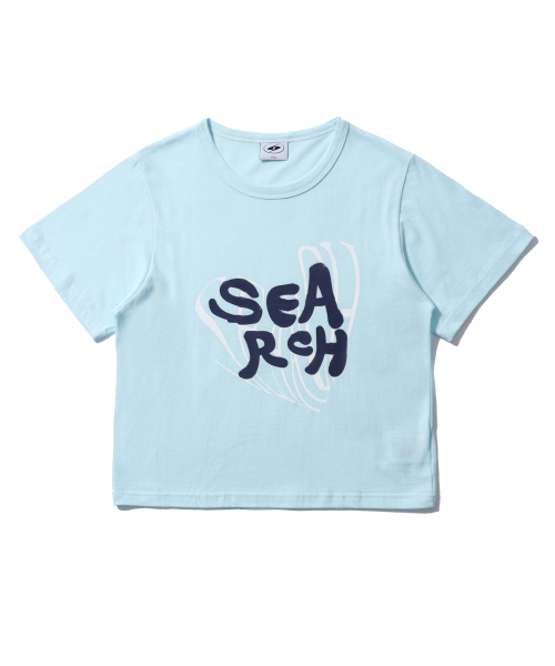 SEARCH410(サーチ410)の「ハートレタリングクロップTシャツブルー(Tシャツ/カットソー・レディース・その他・FREE)」の1枚目の写真