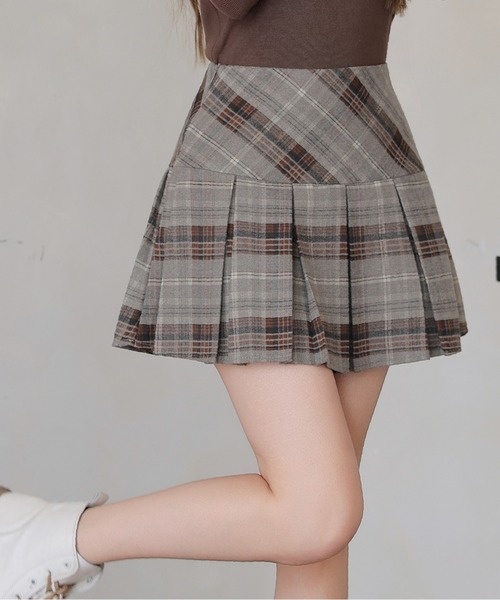 FINEnough(ファインナフ)の「切り替えチェック柄ボックスプリーツミニスカート インパン付(スカート・レディース・チャコールグレー/ブラウン/グレー・M/S/L)」の22枚目の写真