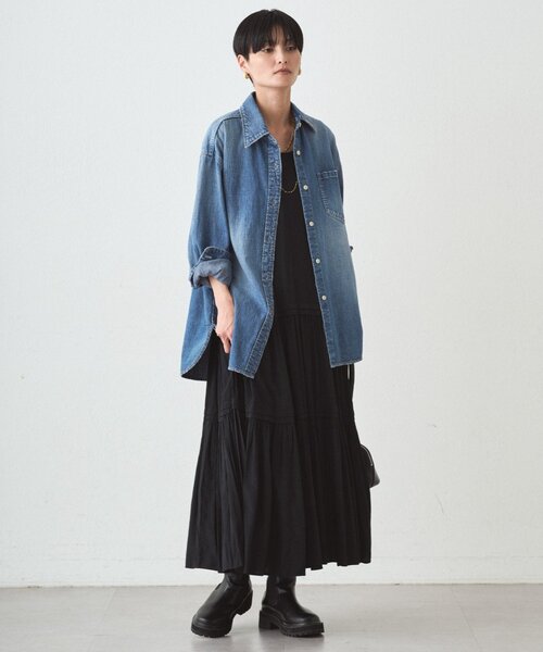 LOUNGEDRESS（ラウンジドレス）の「サテンティアードキャミワンピース（ワンピース・レディース・ネイビー/ベージュ/モスグリーン/オフホワイト/ブラック・SMALL/LARGE/MEDIUM）」の10枚目の写真