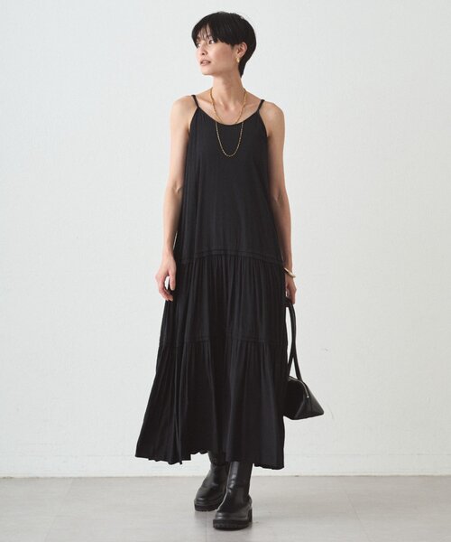 ☆*☆様 最終価格 LOUNGEDRESS サテンティアードキャミワンピース 黒 サテンティアードキャミワンピース（ワンピース）｜LOUNGEDRESS